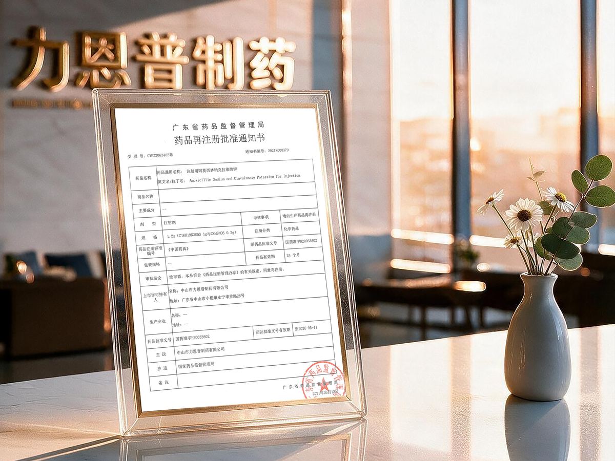 注射用阿莫西林钠克拉维酸钾(1.2g)药品再注册批件(粉针品种覆盖)